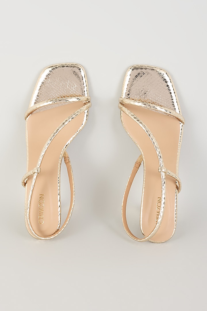 Gold Faux Leather Embellished Heels by Crimzon at Pernia's Pop Up Shop