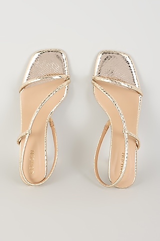 Gold Faux Leather Embellished Heels by Crimzon