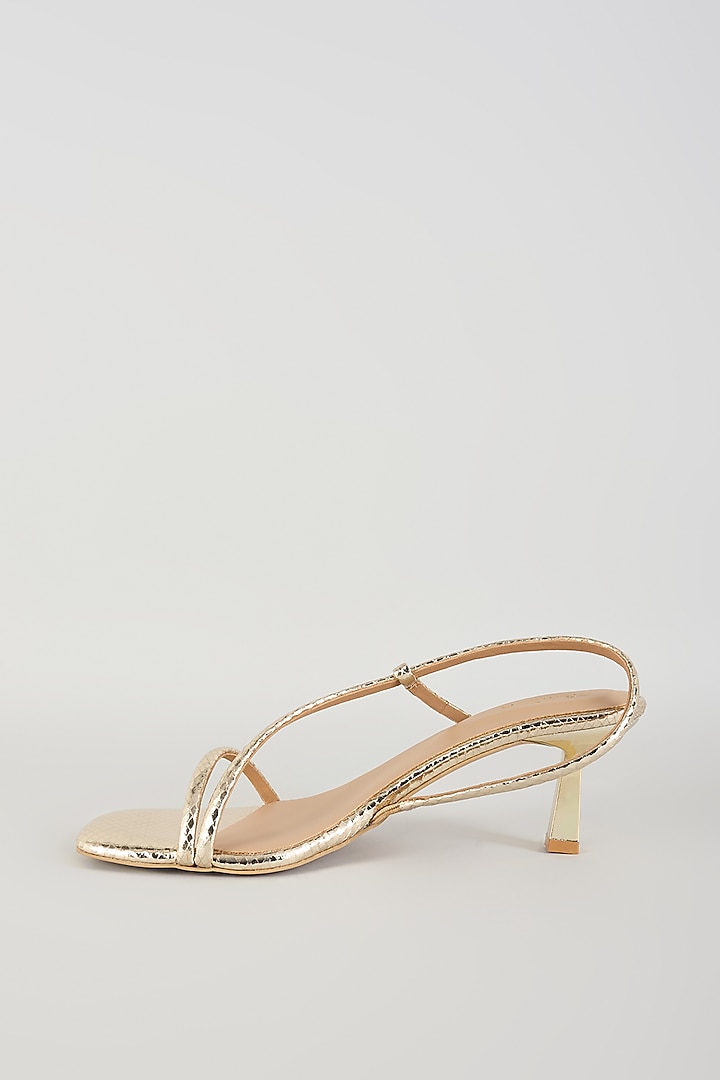 Gold Faux Leather Embellished Heels by Crimzon at Pernia's Pop Up Shop