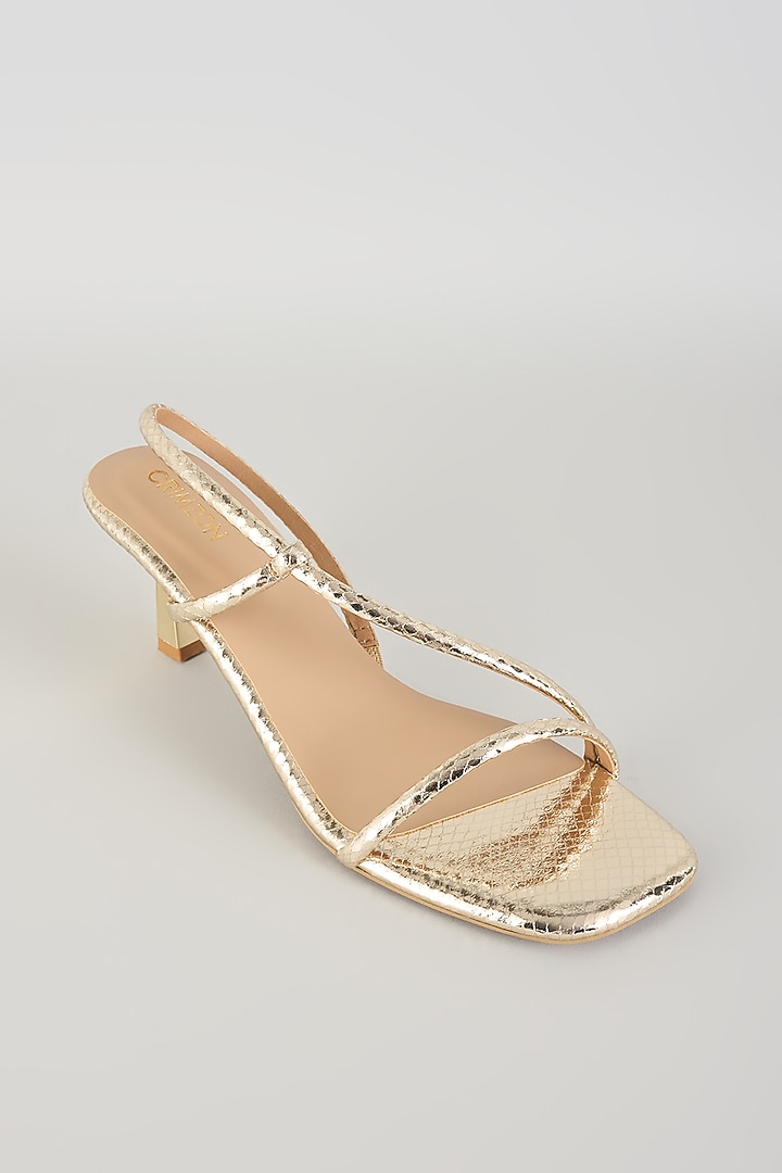 Gold Faux Leather Embellished Heels by Crimzon at Pernia's Pop Up Shop