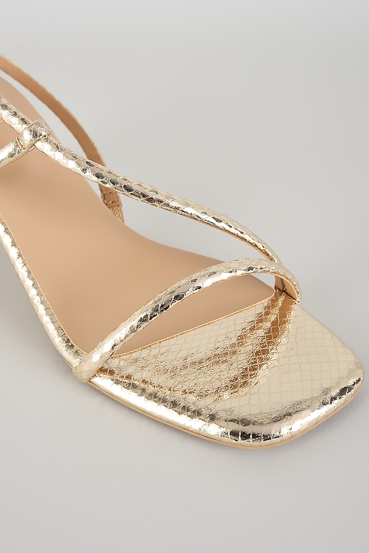 Gold Faux Leather Embellished Heels by Crimzon at Pernia's Pop Up Shop