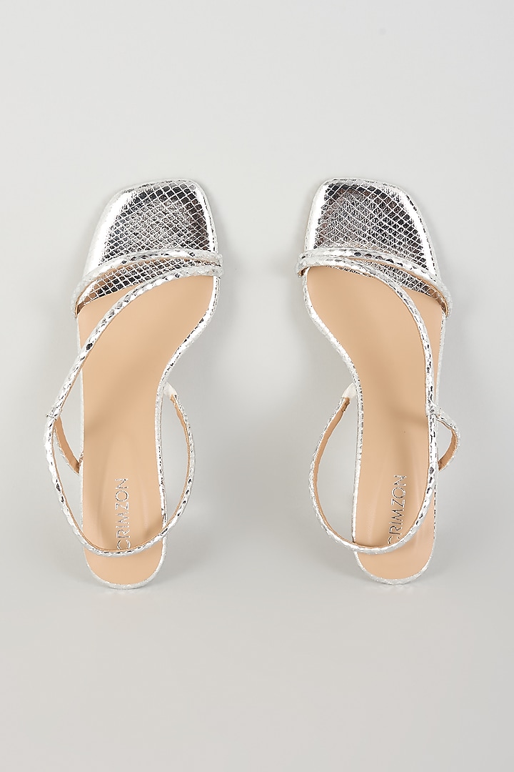 Silver Faux Leather Embellished Heels by Crimzon at Pernia's Pop Up Shop