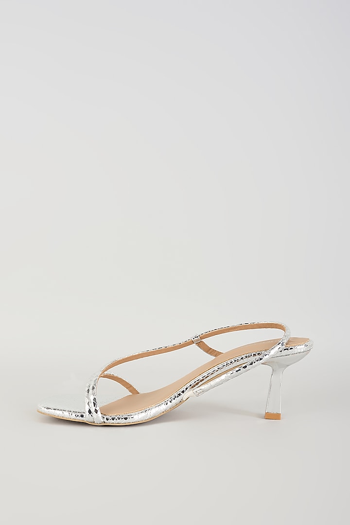 Silver Faux Leather Embellished Heels by Crimzon at Pernia's Pop Up Shop