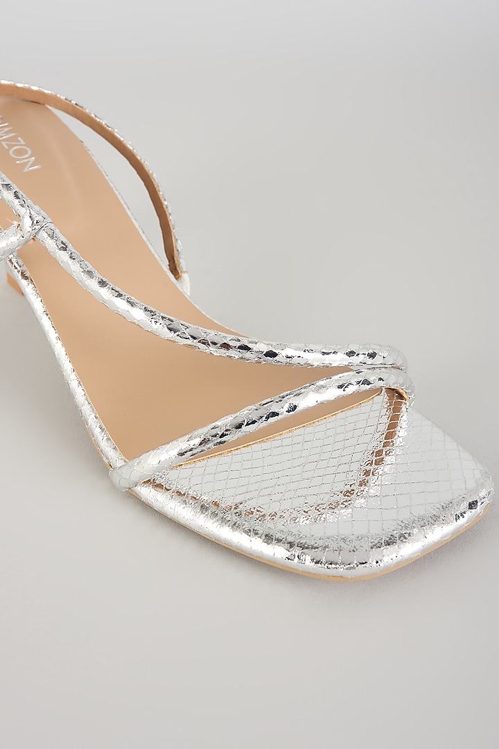 Silver Faux Leather Embellished Heels by Crimzon at Pernia's Pop Up Shop