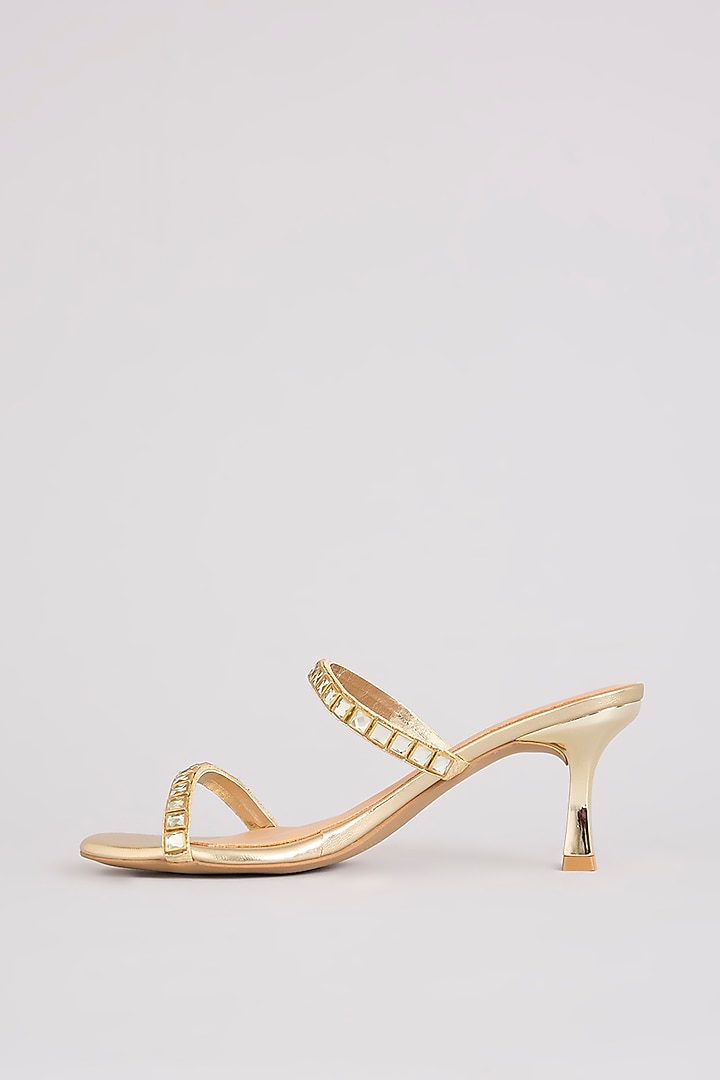 Gold Faux Leather Heels by Crimzon at Pernia's Pop Up Shop