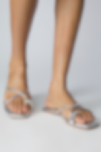 Silver Faux Leather Flats by Crimzon at Pernia's Pop Up Shop