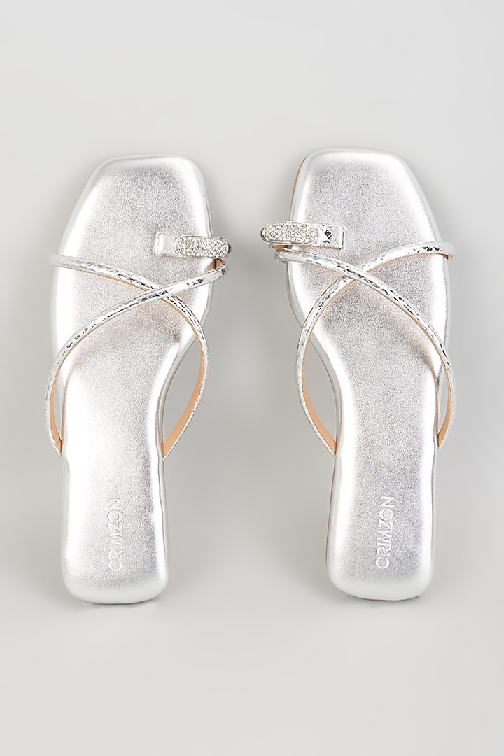 Silver Faux Leather Flats by Crimzon at Pernia's Pop Up Shop