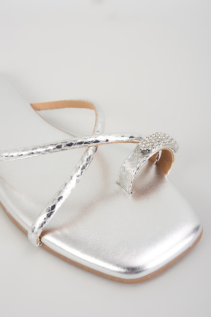 Silver Faux Leather Flats by Crimzon at Pernia's Pop Up Shop