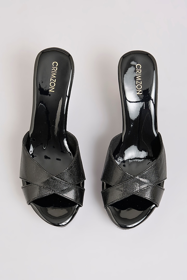 Black Faux Leather Heels by Crimzon at Pernia's Pop Up Shop