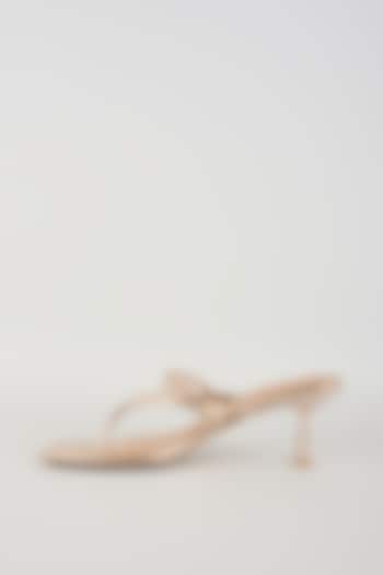 Rose Gold Faux Leather Embellished Heels by Crimzon at Pernia's Pop Up Shop