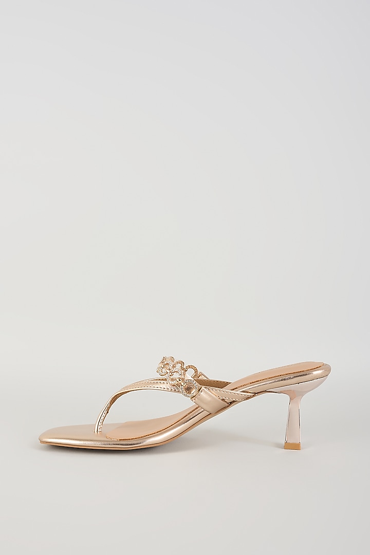 Rose Gold Faux Leather Embellished Heels by Crimzon at Pernia's Pop Up Shop