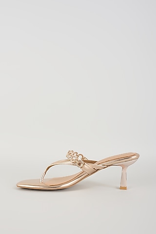 Rose Gold Faux Leather Embellished Heels by Crimzon