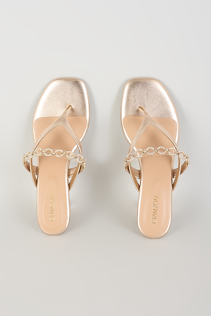 Rose Gold Faux Leather Embellished Heels by Crimzon at Pernia's Pop Up Shop