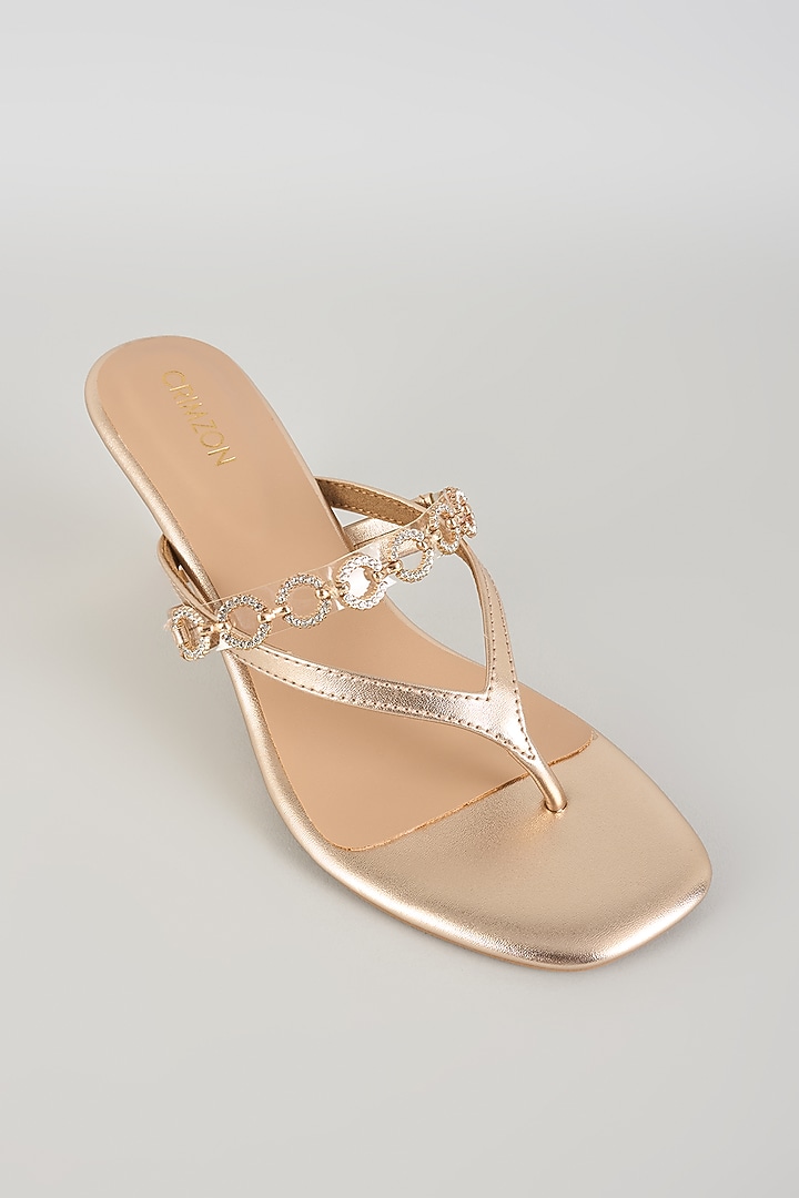 Rose Gold Faux Leather Embellished Heels by Crimzon at Pernia's Pop Up Shop