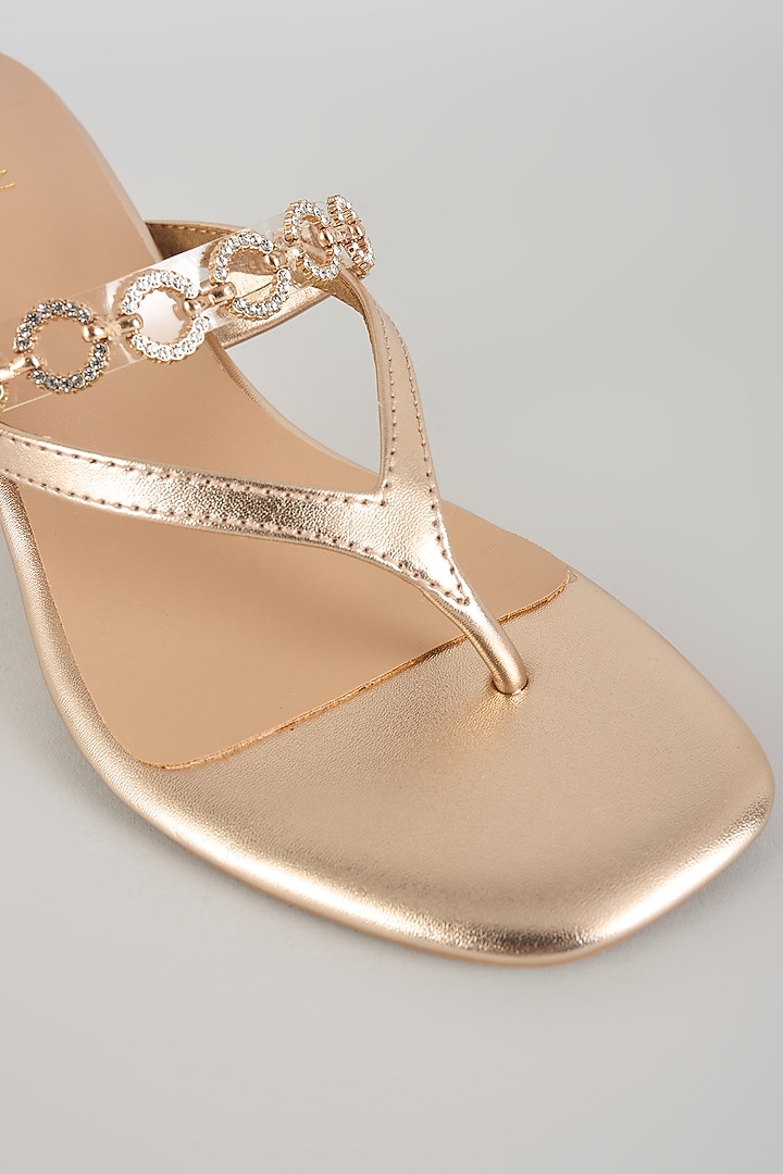 Rose Gold Faux Leather Embellished Heels by Crimzon at Pernia's Pop Up Shop