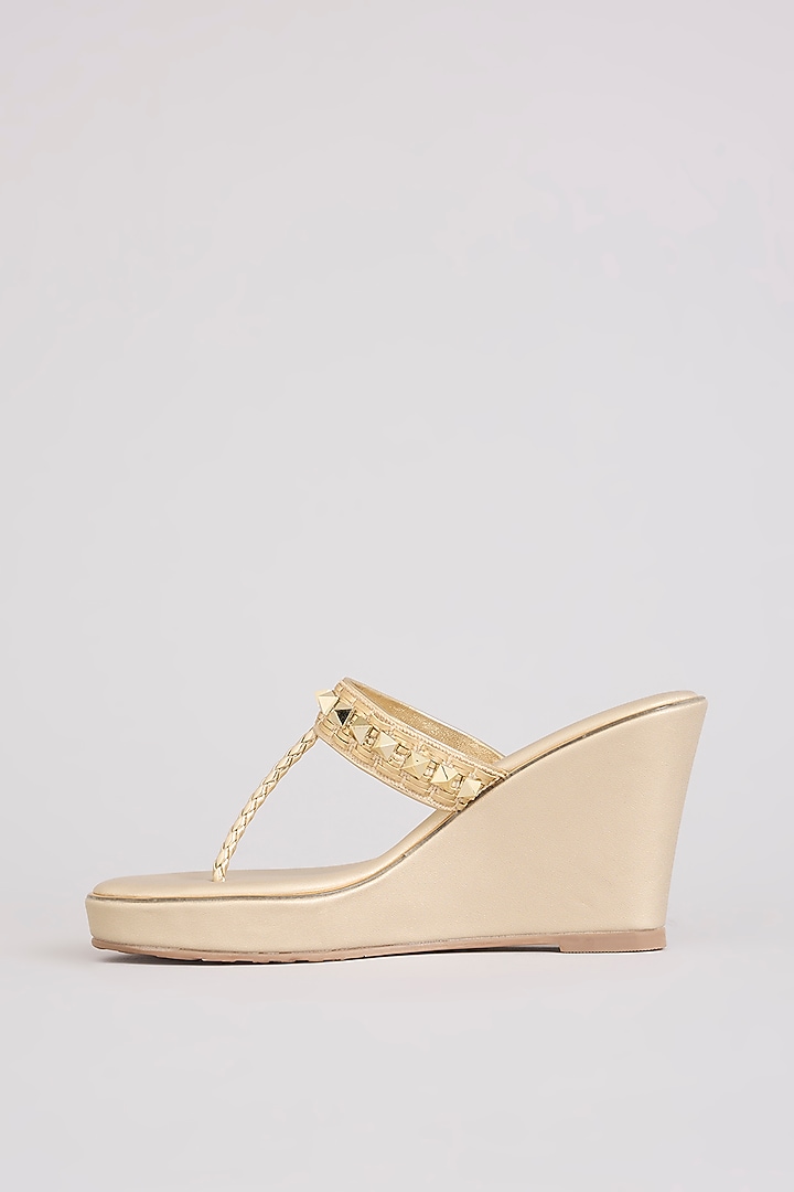 Gold Faux Leather Heels by Crimzon at Pernia's Pop Up Shop