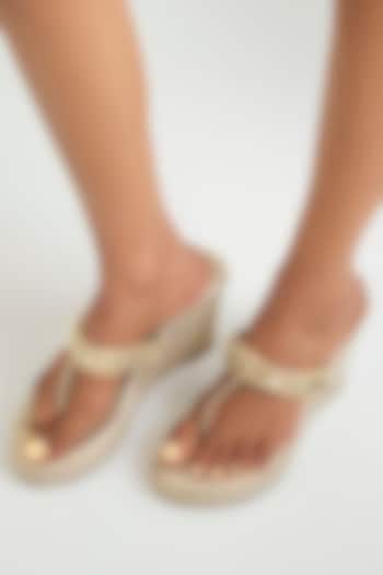 Gold Faux Leather Heels by Crimzon at Pernia's Pop Up Shop
