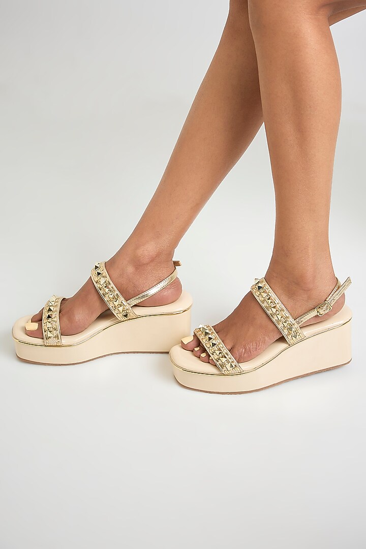 Gold Faux Leather Heels by Crimzon at Pernia's Pop Up Shop