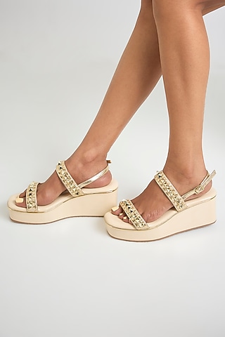 Gold Faux Leather Heels by Crimzon