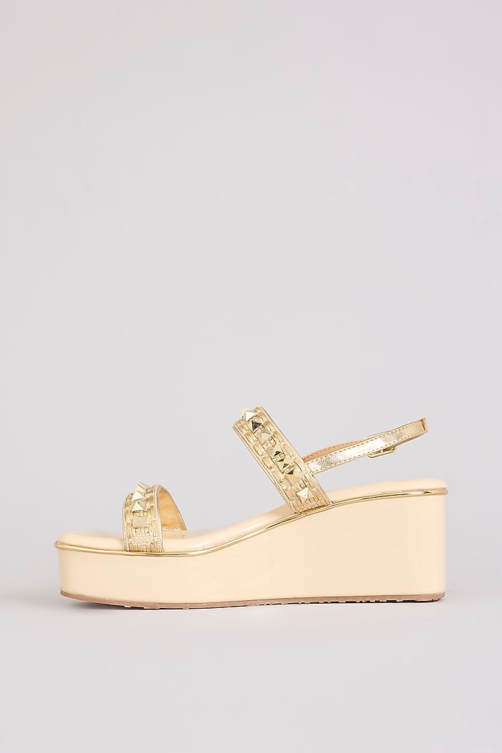 Gold Faux Leather Heels by Crimzon at Pernia's Pop Up Shop