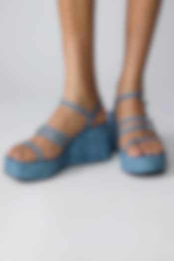 Blue Faux Leather Platform Heels by Crimzon at Pernia's Pop Up Shop