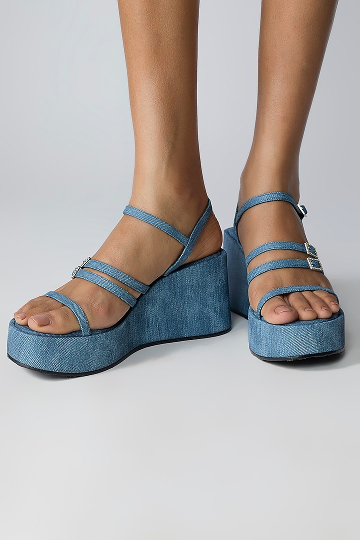 Blue Faux Leather Platform Heels by Crimzon at Pernia's Pop Up Shop