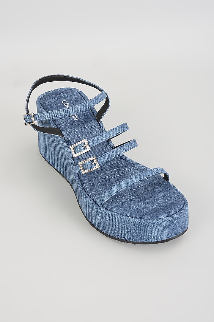 Blue Faux Leather Platform Heels by Crimzon at Pernia's Pop Up Shop