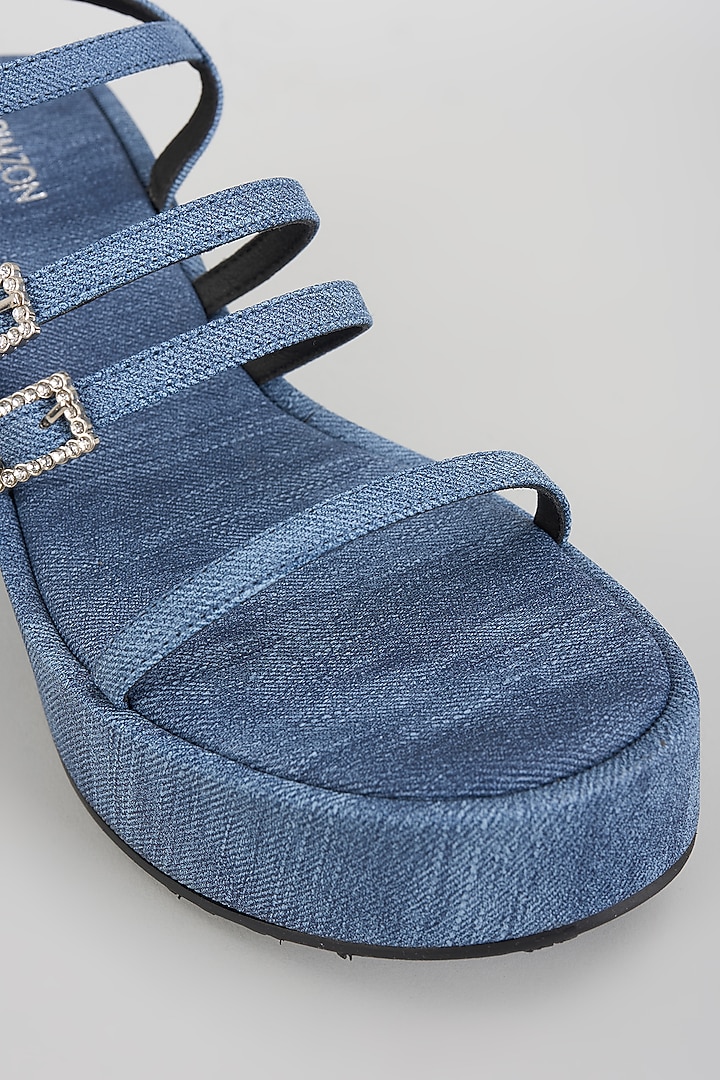 Blue Faux Leather Platform Heels by Crimzon at Pernia's Pop Up Shop