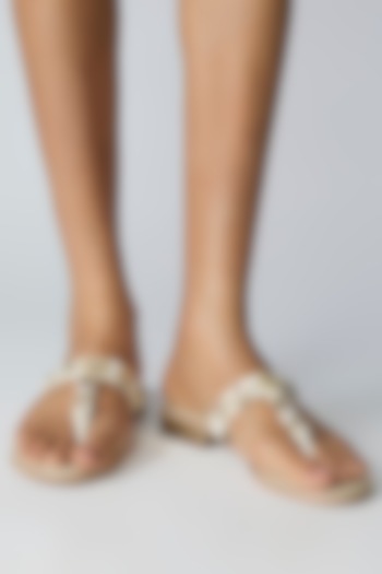 Ivory Faux Leather Flats by Crimzon at Pernia's Pop Up Shop