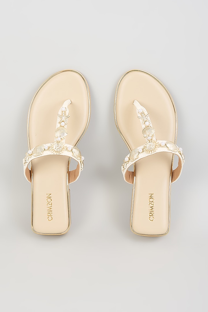 Ivory Faux Leather Flats by Crimzon at Pernia's Pop Up Shop