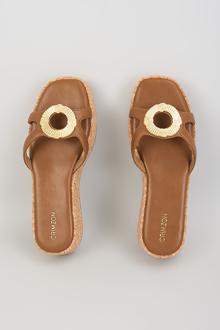 Tan Faux Leather Platform Heels by Crimzon at Pernia's Pop Up Shop