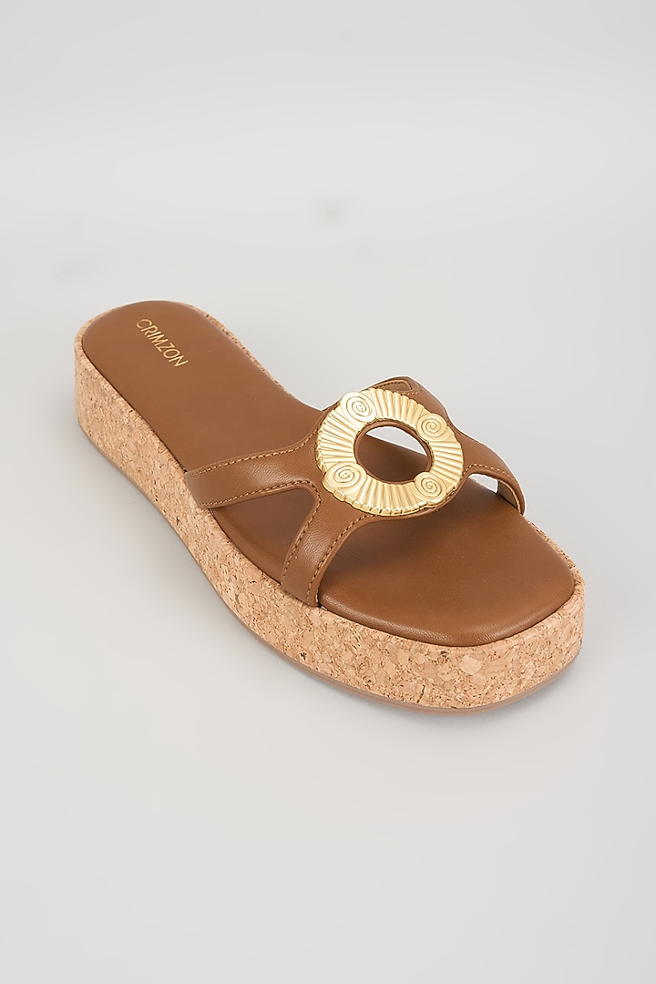 Tan Faux Leather Platform Heels by Crimzon at Pernia's Pop Up Shop