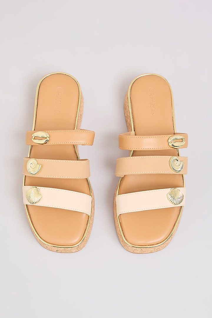Beige Faux Leather Heels by Crimzon at Pernia's Pop Up Shop