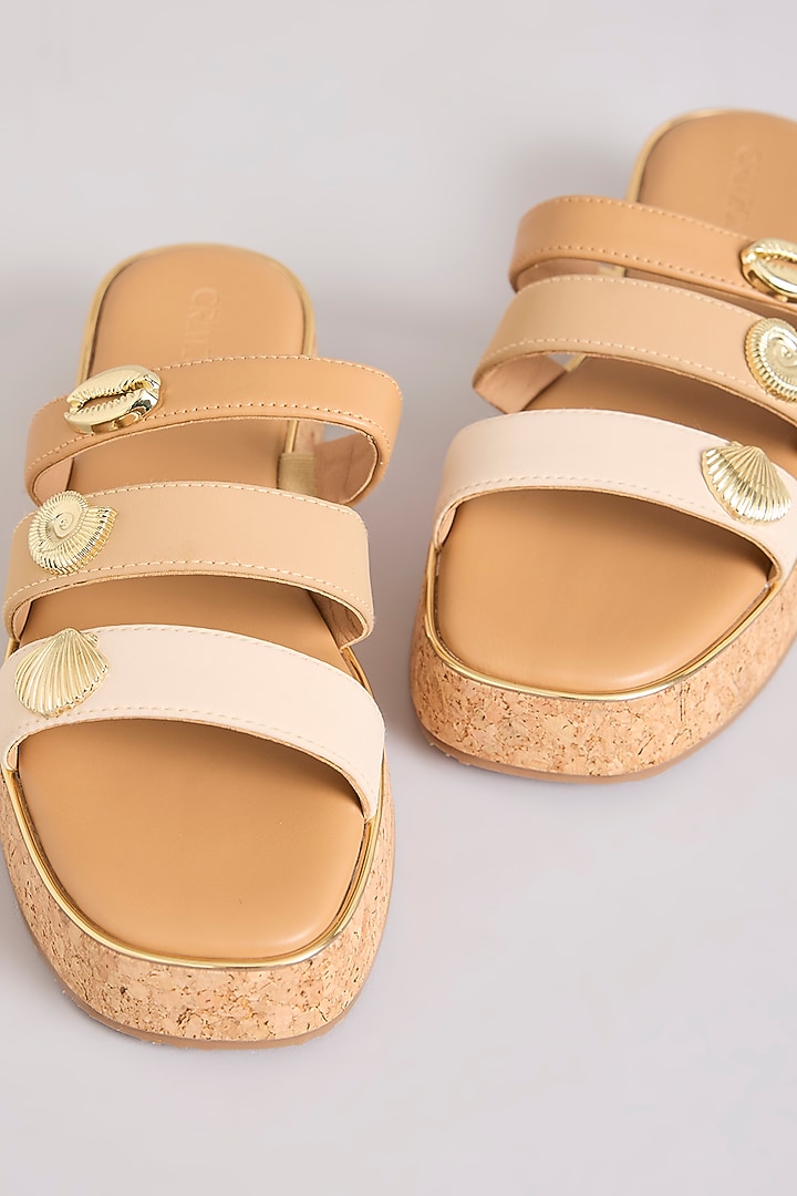 Beige Faux Leather Heels by Crimzon at Pernia's Pop Up Shop