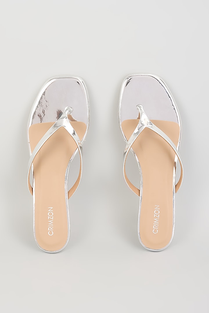 Silver Faux Leather Heels by Crimzon at Pernia's Pop Up Shop