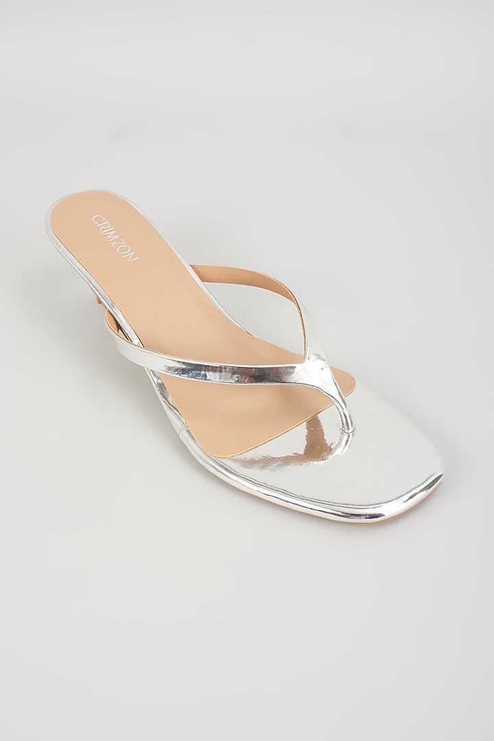 Silver Faux Leather Heels by Crimzon at Pernia's Pop Up Shop