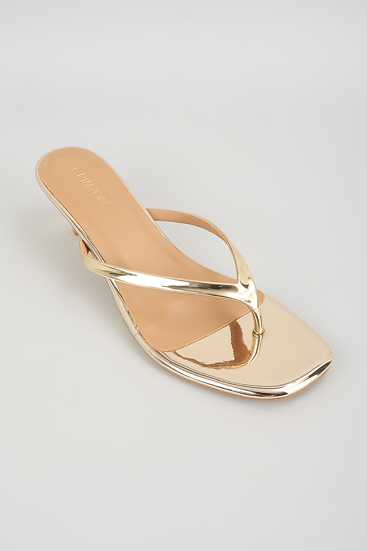 Gold Faux Leather Heels by Crimzon at Pernia's Pop Up Shop