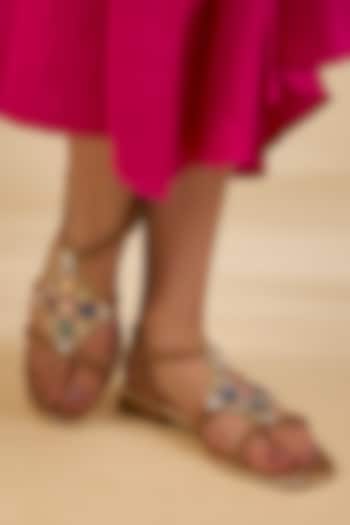 Beige Faux Leather Flats by Crimzon at Pernia's Pop Up Shop