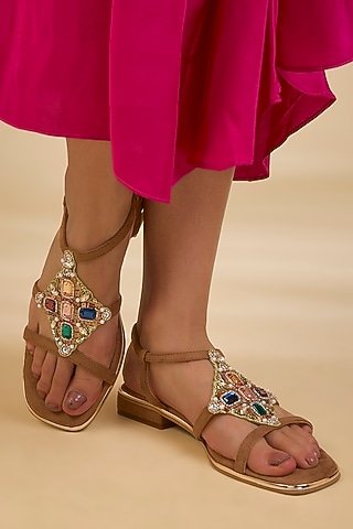 Beige Faux Leather Flats by Crimzon