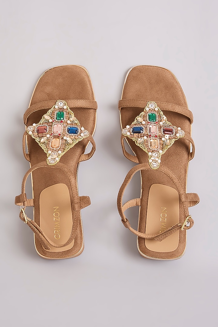Beige Faux Leather Flats by Crimzon at Pernia's Pop Up Shop