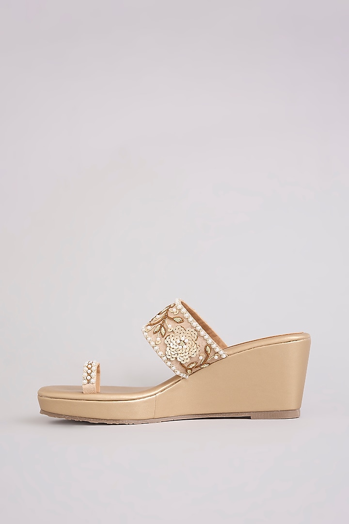 Gold Faux Leather Heels by Crimzon at Pernia's Pop Up Shop