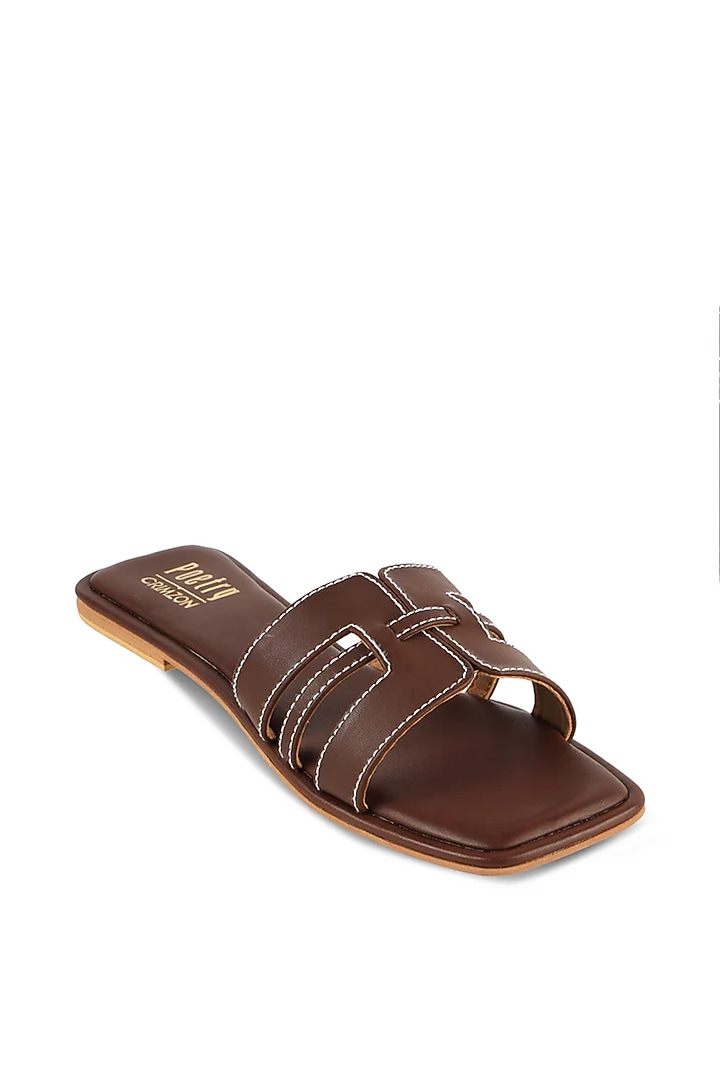 Brown Faux Leather Slip-On Flats by Crimzon at Pernia's Pop Up Shop