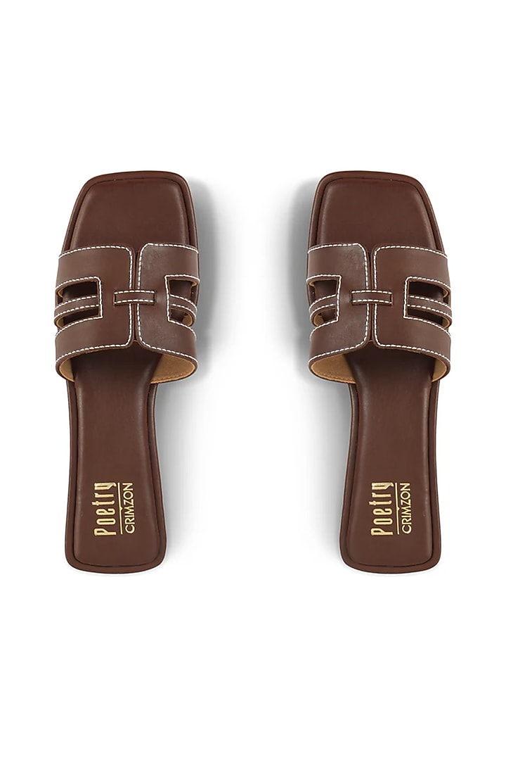 Brown Faux Leather Slip-On Flats by Crimzon at Pernia's Pop Up Shop