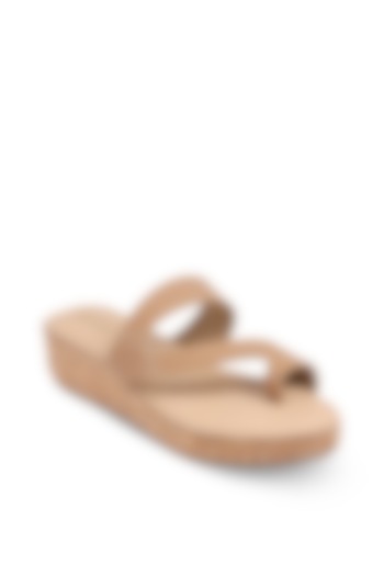 Beige Faux Leather Flatforms by Crimzon at Pernia's Pop Up Shop