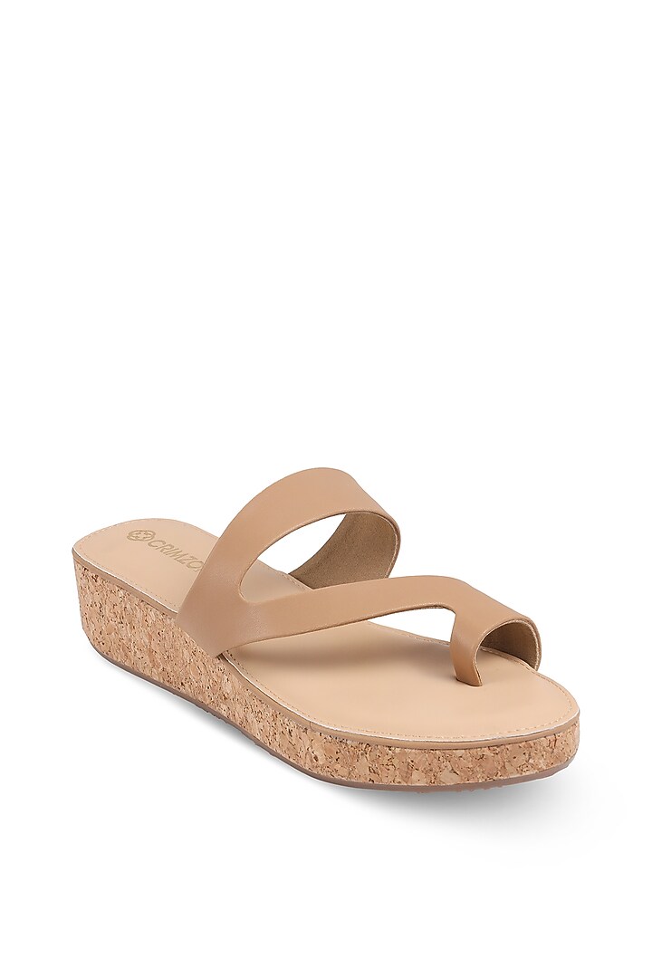 Beige Faux Leather Flatforms by Crimzon at Pernia's Pop Up Shop