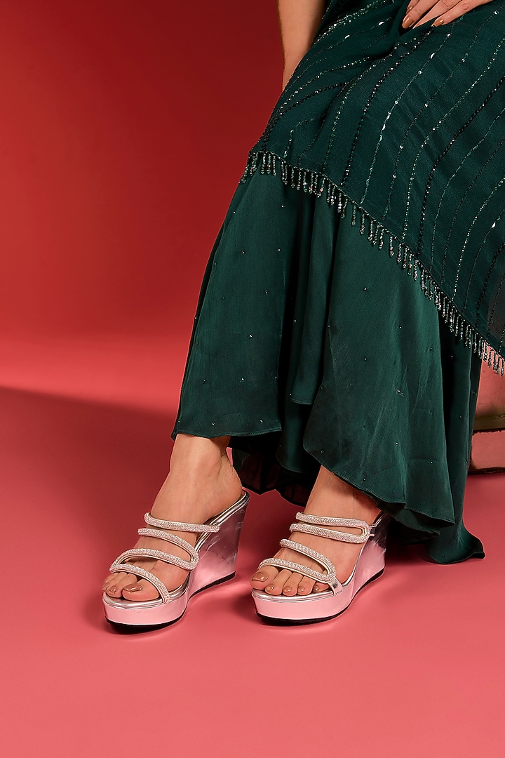 Silver Suede Embellished Wedges by Crimzon at Pernia's Pop Up Shop
