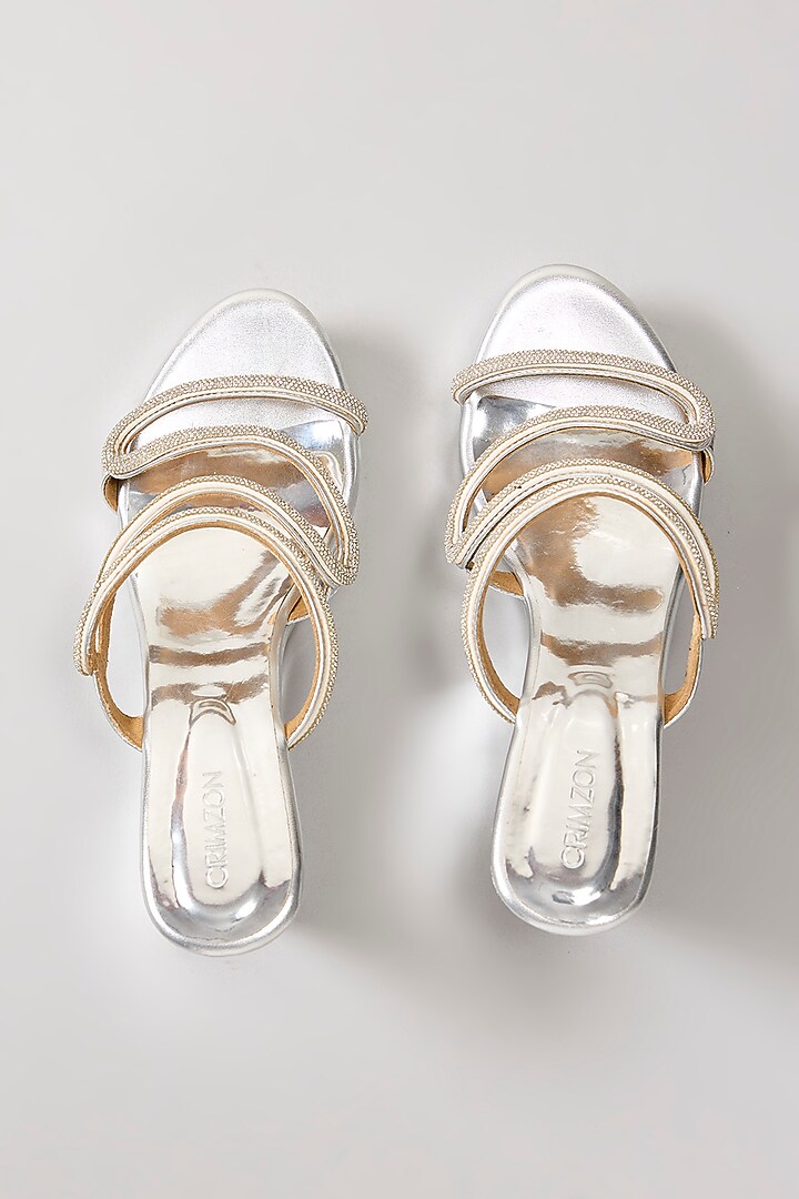 Silver Suede Embellished Wedges by Crimzon at Pernia's Pop Up Shop