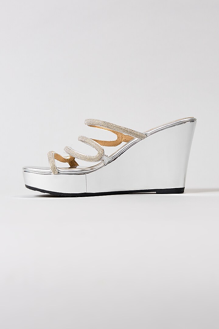 Silver Suede Embellished Wedges by Crimzon at Pernia's Pop Up Shop