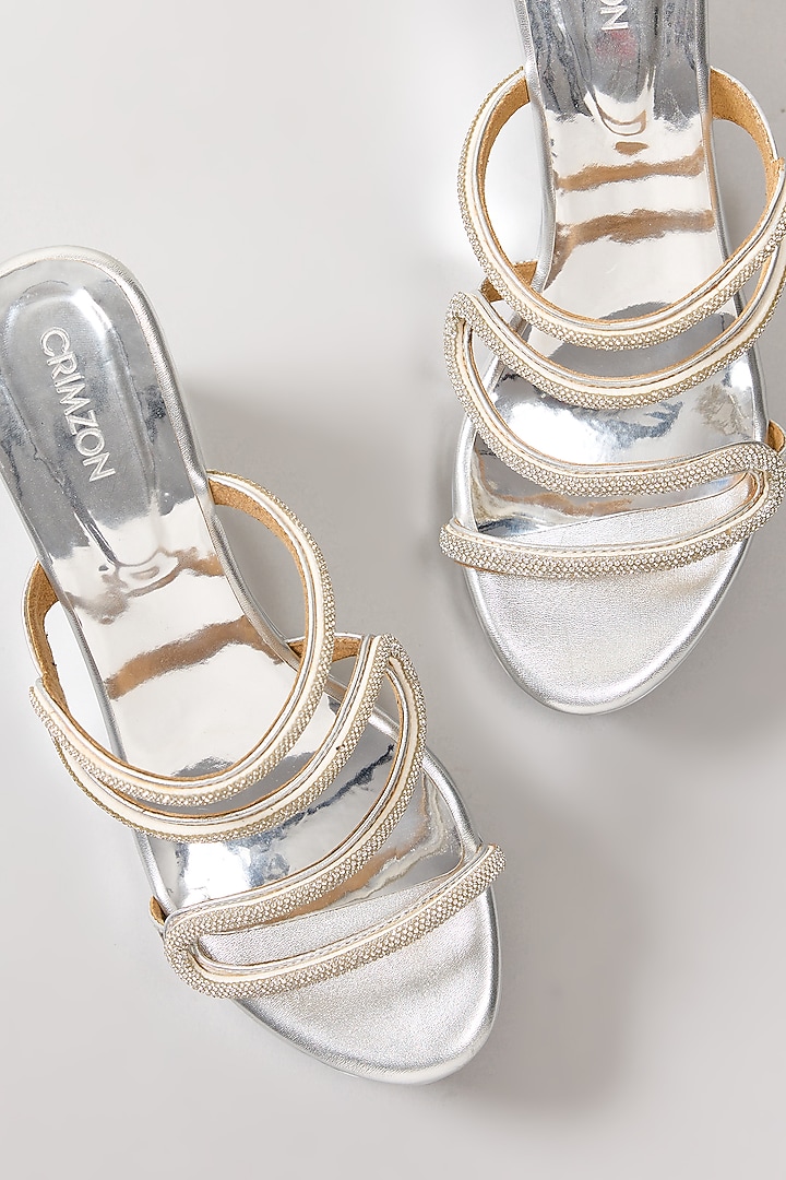 Silver Suede Embellished Wedges by Crimzon at Pernia's Pop Up Shop