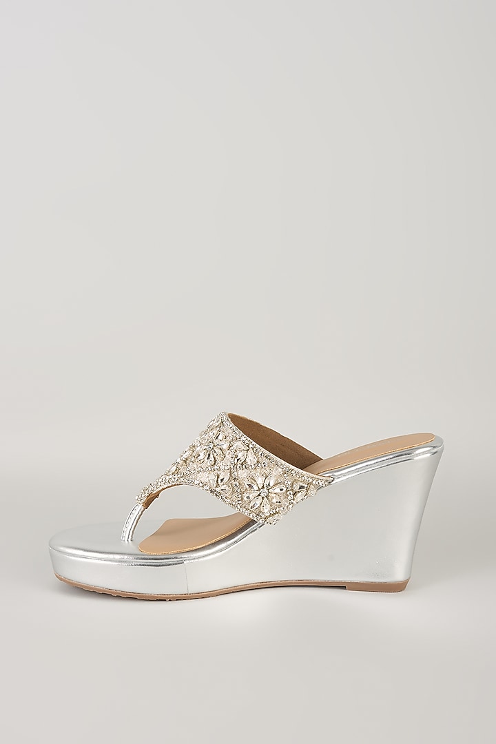Silver Faux Leather Heels by Crimzon at Pernia's Pop Up Shop